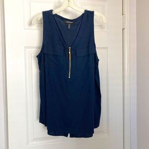 Ellen Tracy Sleeveless Blue V-Neck Top | Size M
